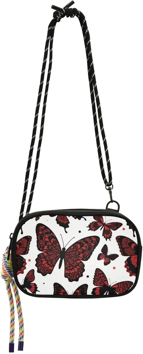 Gothic Red and Black Halloween Lace Butterfly Small Crossbody Purse Men Trendy with Adjustable Strap Black Handbag Go shopping bolsos de hombro para mujer