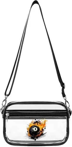 Graffiti 8 Ball Billiards with Flames Clear Stadium Bag Clear Mini Messenger Bags with 2 Compartments Crossbody Bag