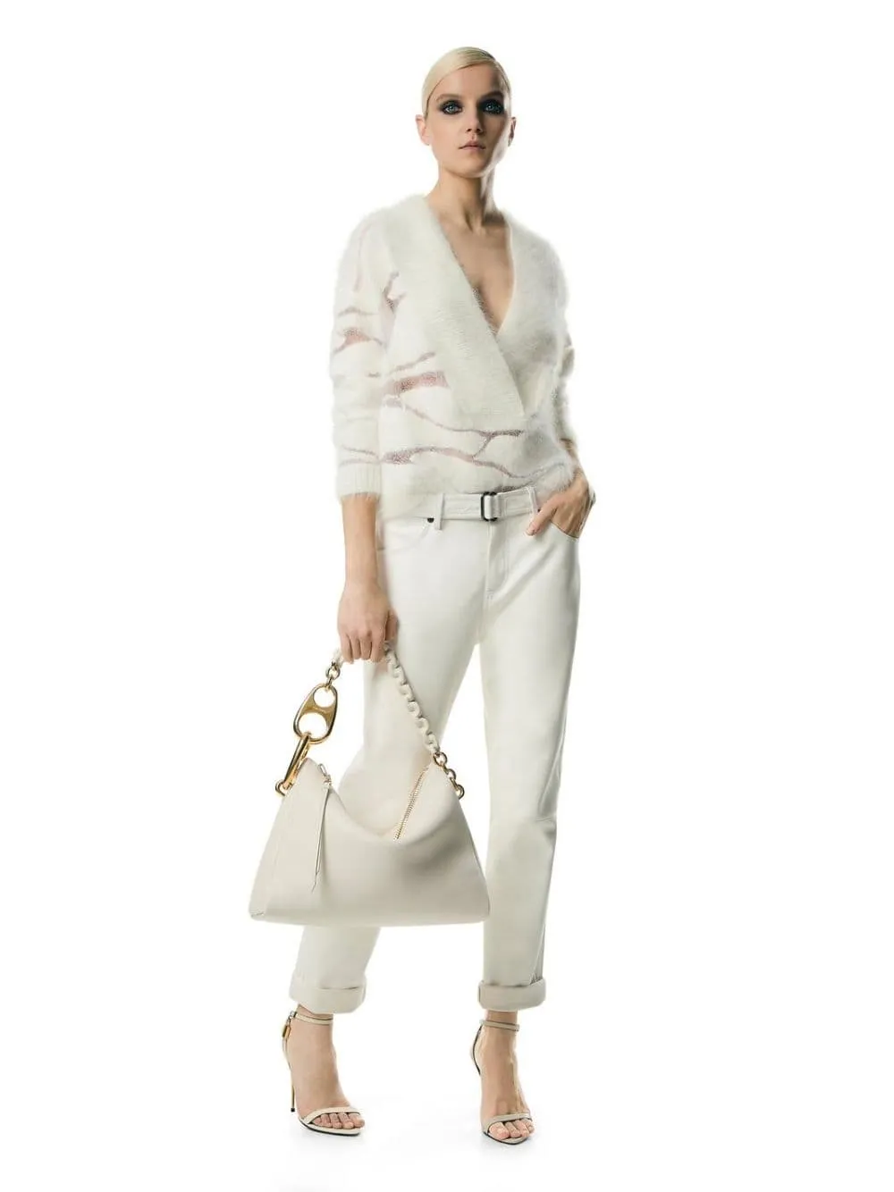 Grain Leather Carine Large White Hobo