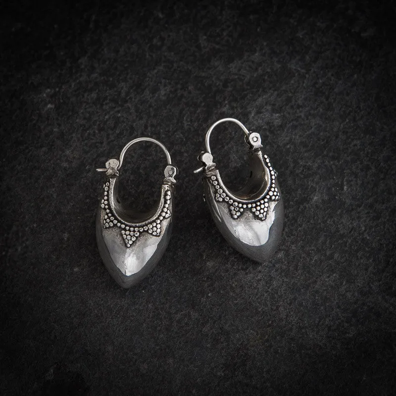 Granulation Sterling Silver Bucket Hoop Earrings