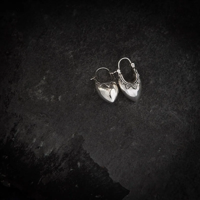 Granulation Sterling Silver Bucket Hoop Earrings