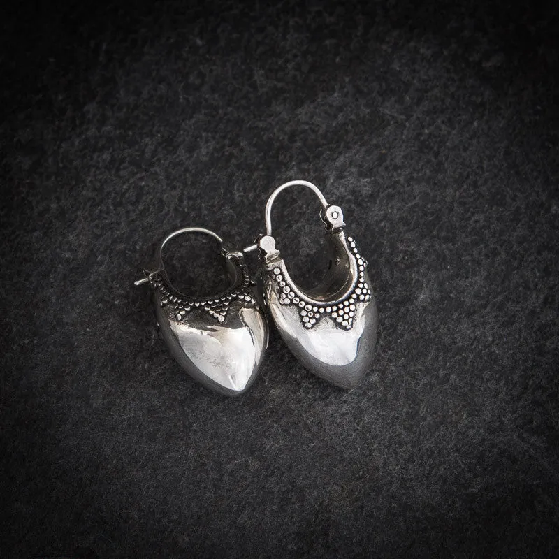 Granulation Sterling Silver Bucket Hoop Earrings