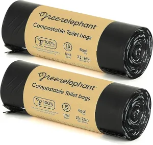 Green Elephant Portable Toilet Bags - Camping Toilet Bags, Camping Potty Bags, Camping Poop Bags for People, Toilet Waste Bags for 5 Gallon Bucket, Camp Toilet Bag, 15 count, 8 gal, 1 mil (2 pack)