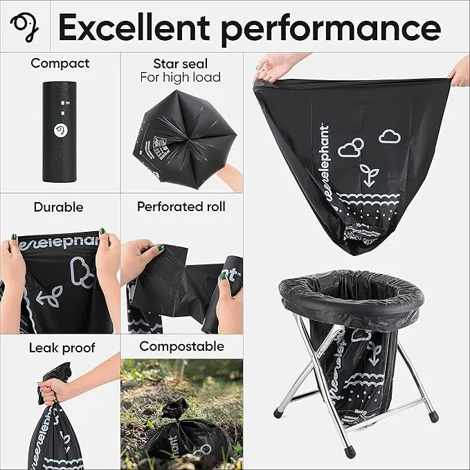Green Elephant Portable Toilet Bags - Camping Toilet Bags, Camping Potty Bags, Camping Poop Bags for People, Toilet Waste Bags for 5 Gallon Bucket, Camp Toilet Bag, 15 count, 8 gal, 1 mil (3 pack)