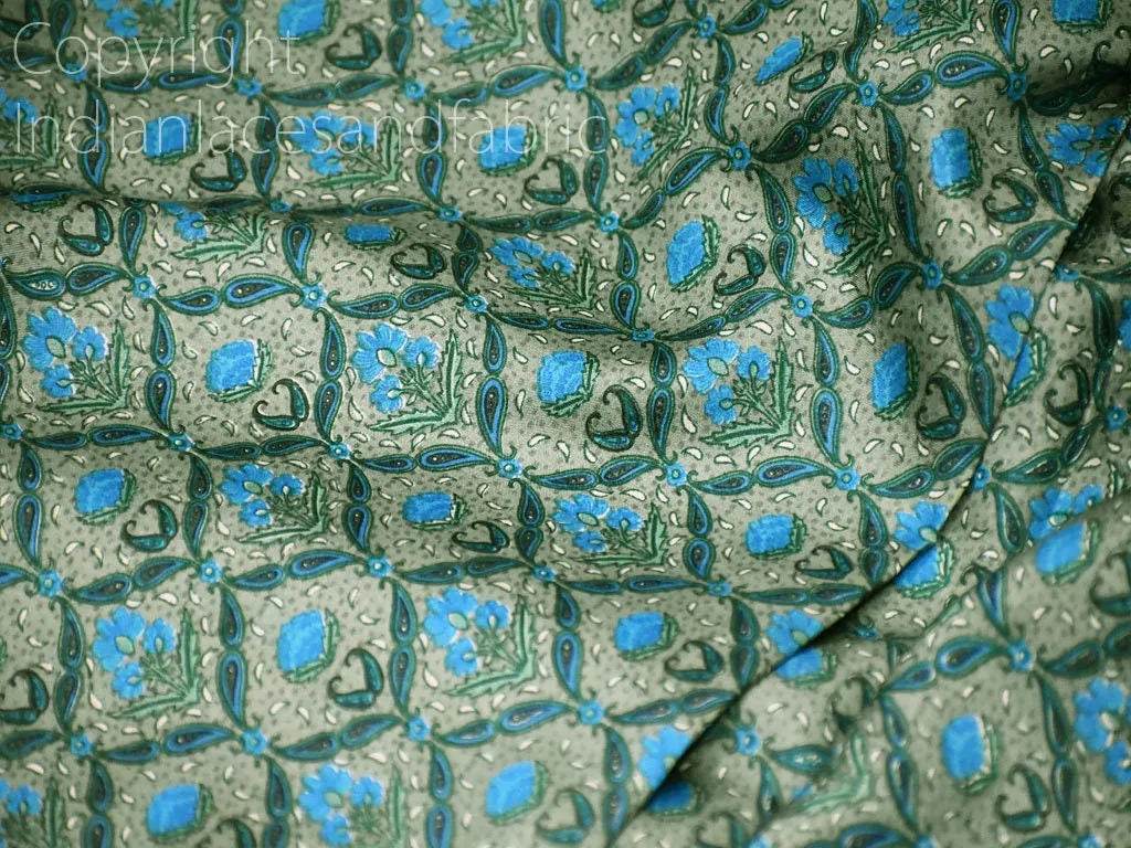 Green Indian Printed Sari Soft Pure Silk Fabric by the yard Wedding Dresses Bridesmaid Party Costumes Saree DIY Crafting Drapery Sewing