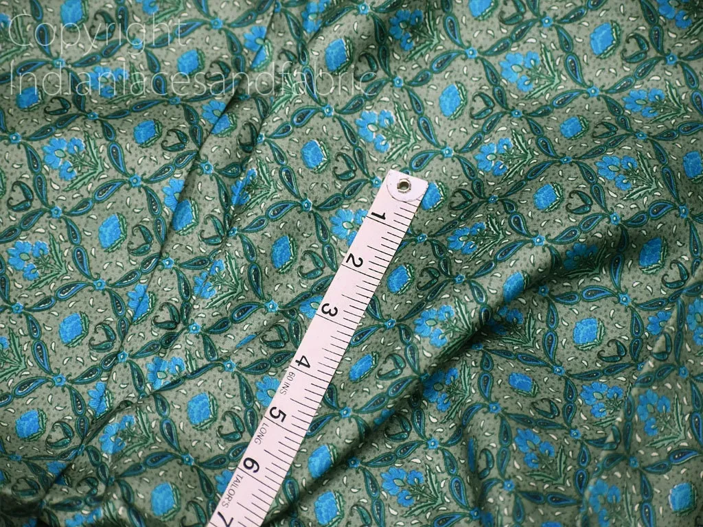 Green Indian Printed Sari Soft Pure Silk Fabric by the yard Wedding Dresses Bridesmaid Party Costumes Saree DIY Crafting Drapery Sewing