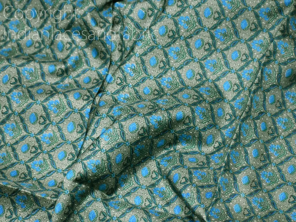 Green Indian Printed Sari Soft Pure Silk Fabric by the yard Wedding Dresses Bridesmaid Party Costumes Saree DIY Crafting Drapery Sewing