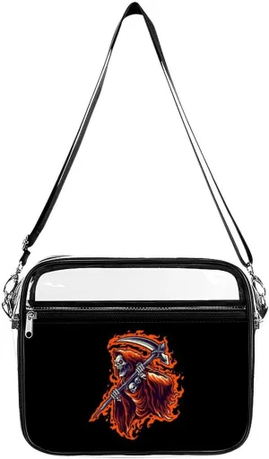 Grim Reaper Clear Stadium Bag Clear Messenger Bag Shoulder Bag with 2 Compartments Clear Crossbody Bag