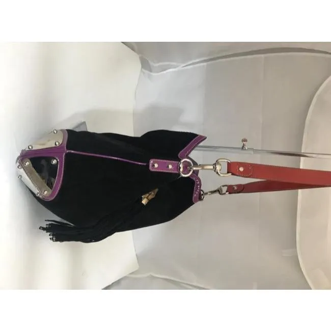 Gucci Black W Purple & Red Suede And Leather Indy Xl Hobo Bucket Bag