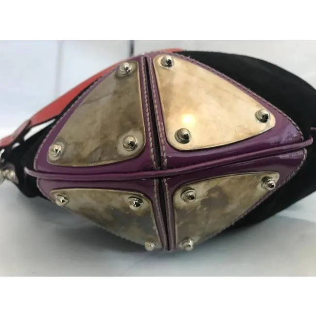 Gucci Black W Purple & Red Suede And Leather Indy Xl Hobo Bucket Bag