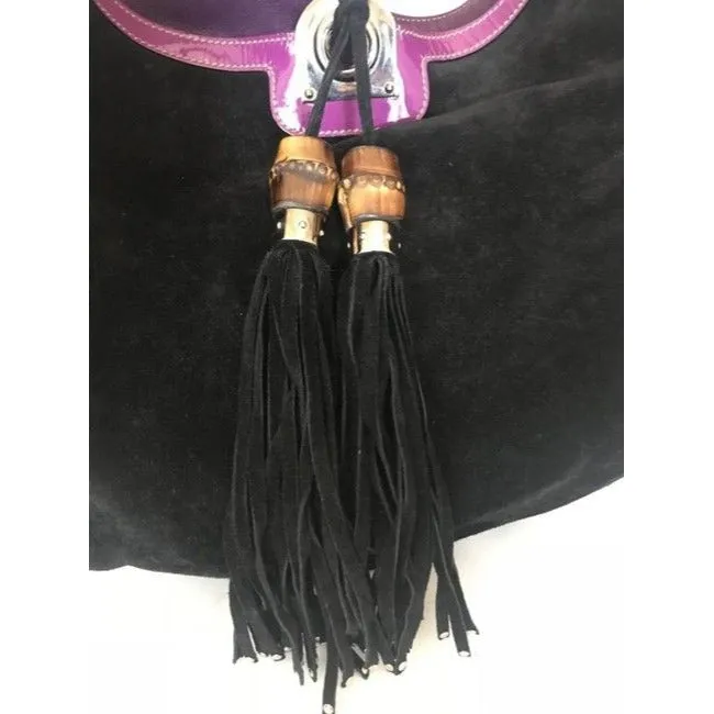 Gucci Black W Purple & Red Suede And Leather Indy Xl Hobo Bucket Bag