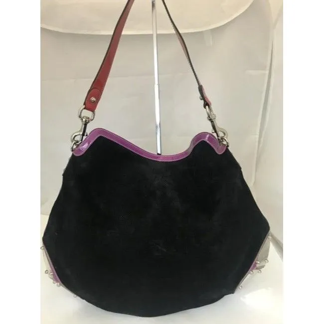 Gucci Black W Purple & Red Suede And Leather Indy Xl Hobo Bucket Bag