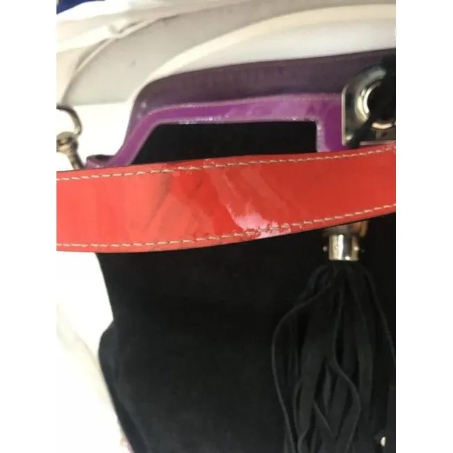 Gucci Black W Purple & Red Suede And Leather Indy Xl Hobo Bucket Bag