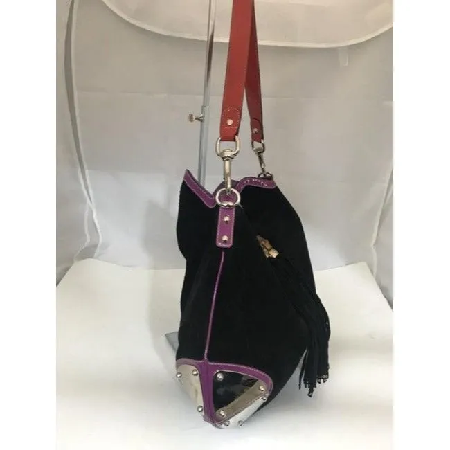 Gucci Black W Purple & Red Suede And Leather Indy Xl Hobo Bucket Bag