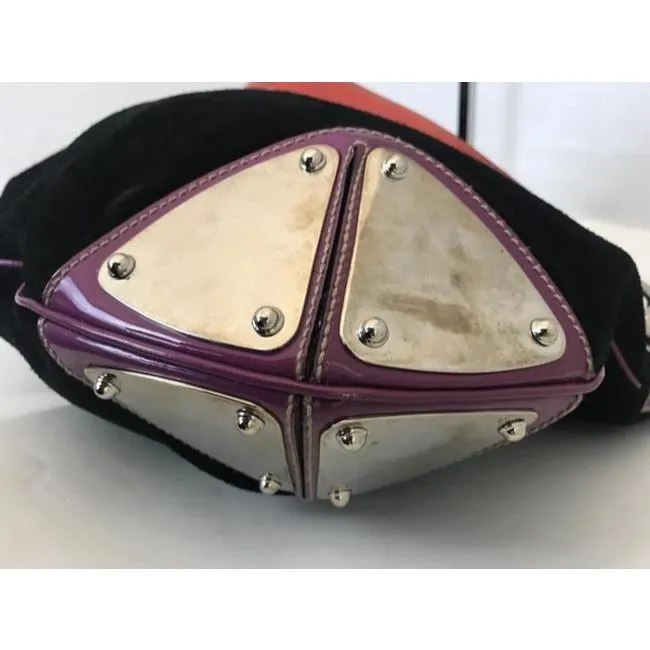 Gucci Black W Purple & Red Suede And Leather Indy Xl Hobo Bucket Bag