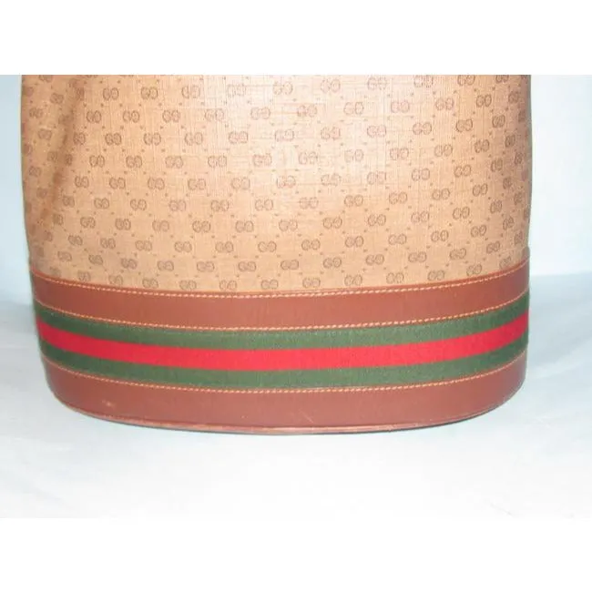 Gucci Brown Micro Guccissima Print Leather Bucket Bag w Red/Green Sttripe