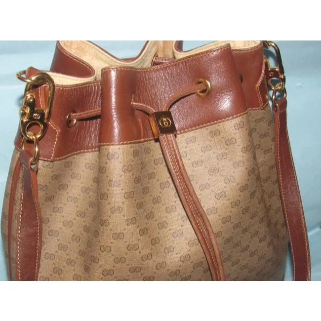 Gucci Brown Micro Guccissima Print Leather Bucket Bag w Red/Green Sttripe