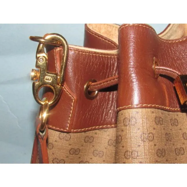Gucci Brown Micro Guccissima Print Leather Bucket Bag w Red/Green Sttripe