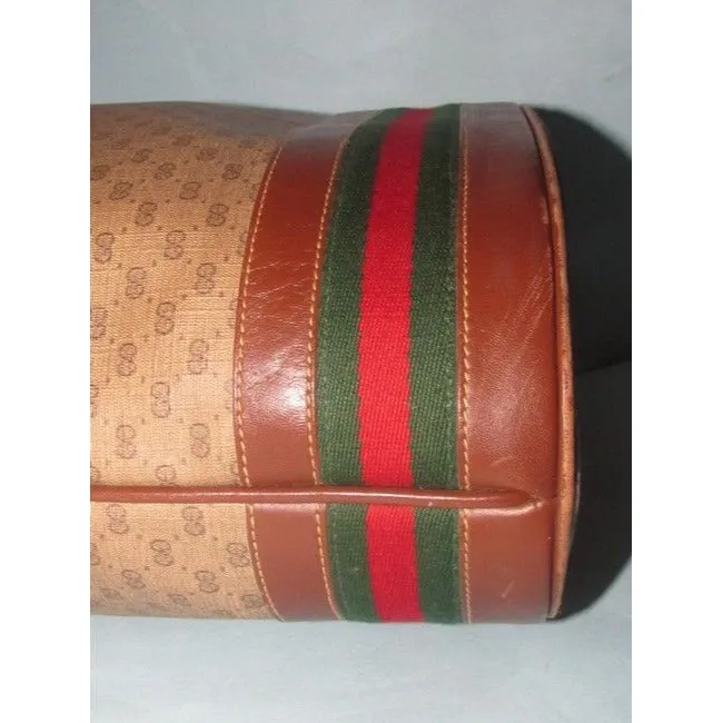 Gucci Brown Micro Guccissima Print Leather Bucket Bag w Red/Green Sttripe