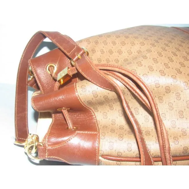 Gucci Brown Micro Guccissima Print Leather Bucket Bag w Red/Green Sttripe