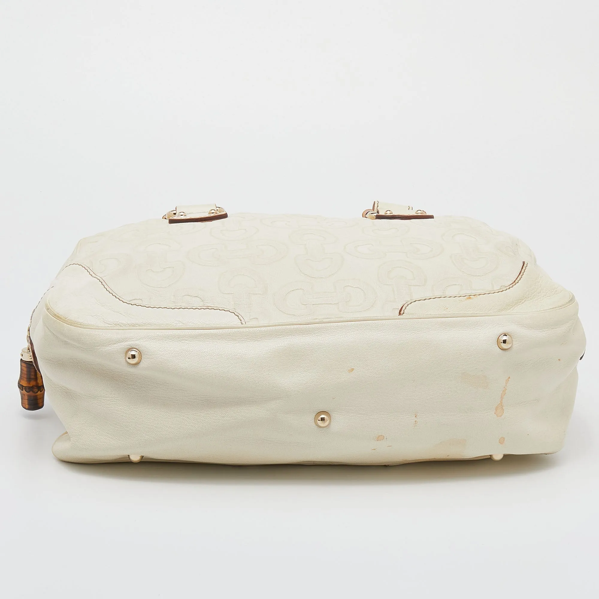 Gucci Cream Horsebit Embossed Leather Satchel