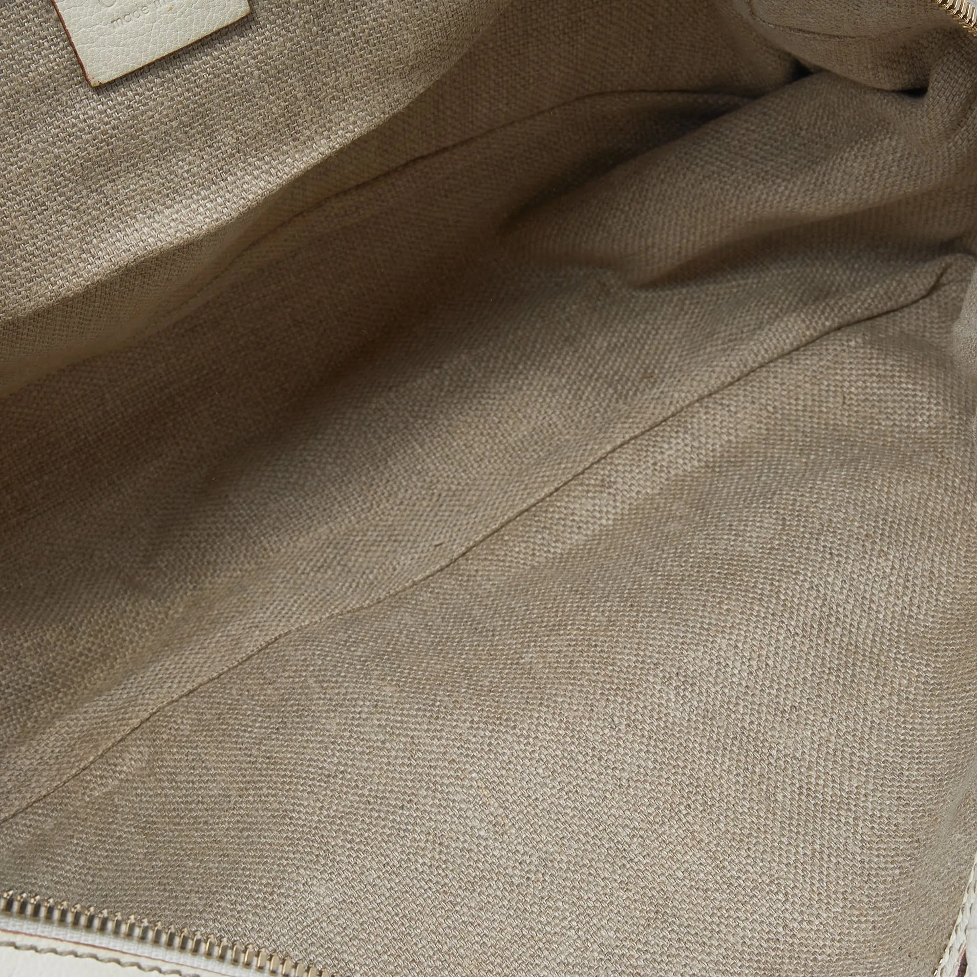 Gucci Cream Horsebit Embossed Leather Satchel