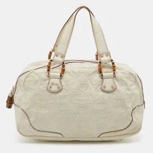 Gucci Cream Horsebit Embossed Leather Satchel