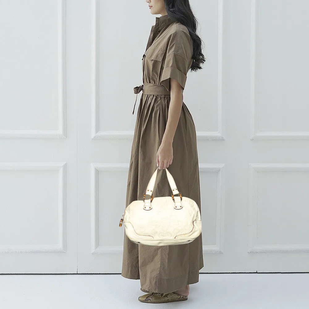 Gucci Cream Horsebit Embossed Leather Satchel