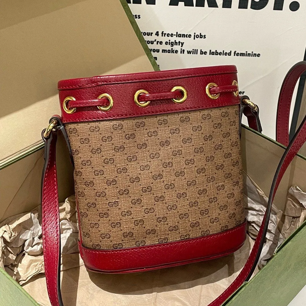 Gucci Doraemon Red Brown Bucket Bag