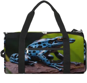 Gym Bags for Men Women,Dart Frog Blue Print Workout Bag with Shoes Compartment,Sports Duffle Bag,Travel Gym Bag,Carry On Weekender Bag