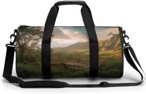 Gym Duffle Bag,Wilderness Park Print Sport Gym Bag,cylindrical Fitness Bag,duffle Travel Bag for Men Women