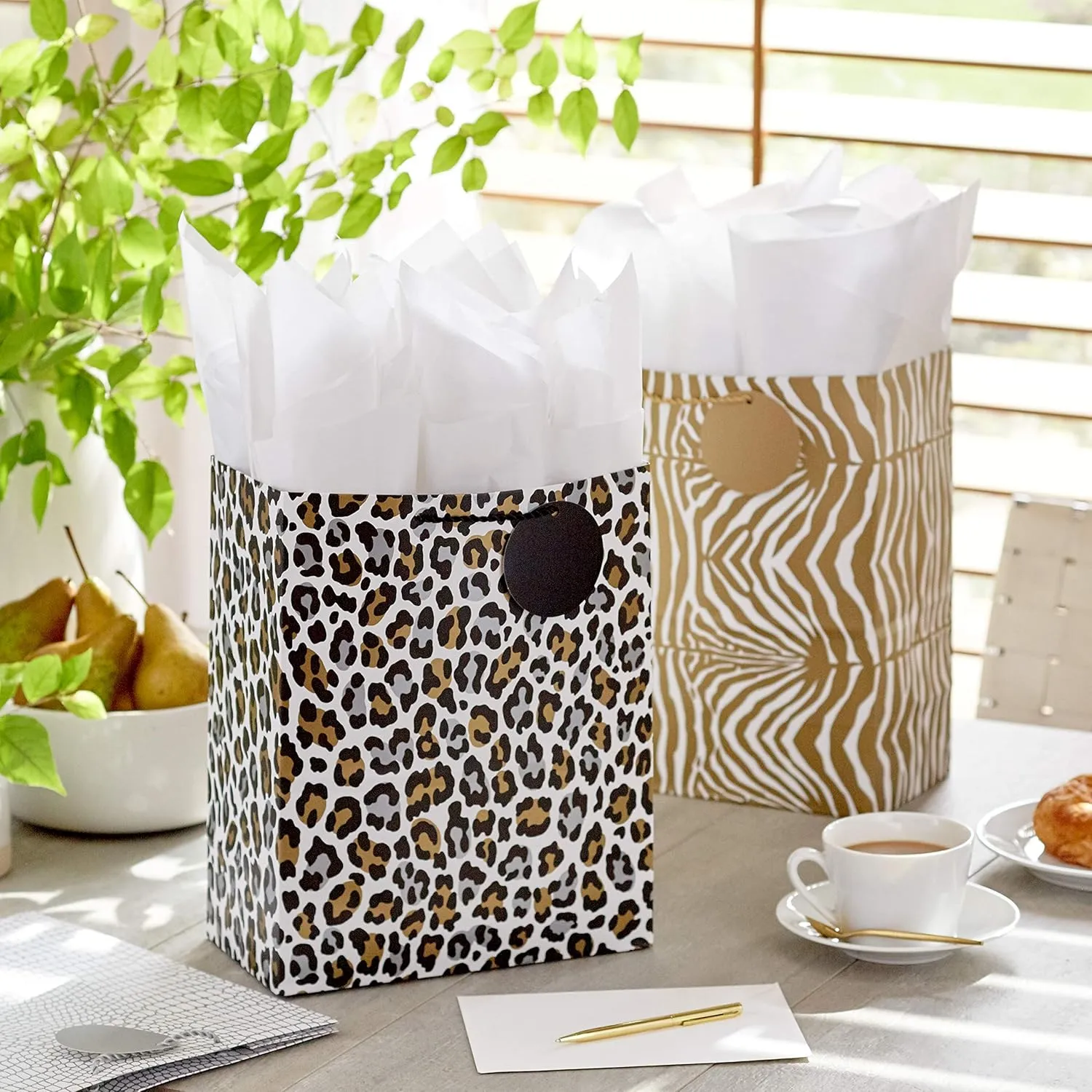 Hallmark 13" Large Animal Print Gift Bags with Tissue Paper (3-Pack: Silver Alligator, Gold Zebra, Leopard) for Holidays, Birthdays, Valentine's Day