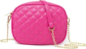 Hanbella Cross body Clutch Purses for Women & Teens - Cute Small Quilted Leather Shoulder Bag with Gold Chain for Girls