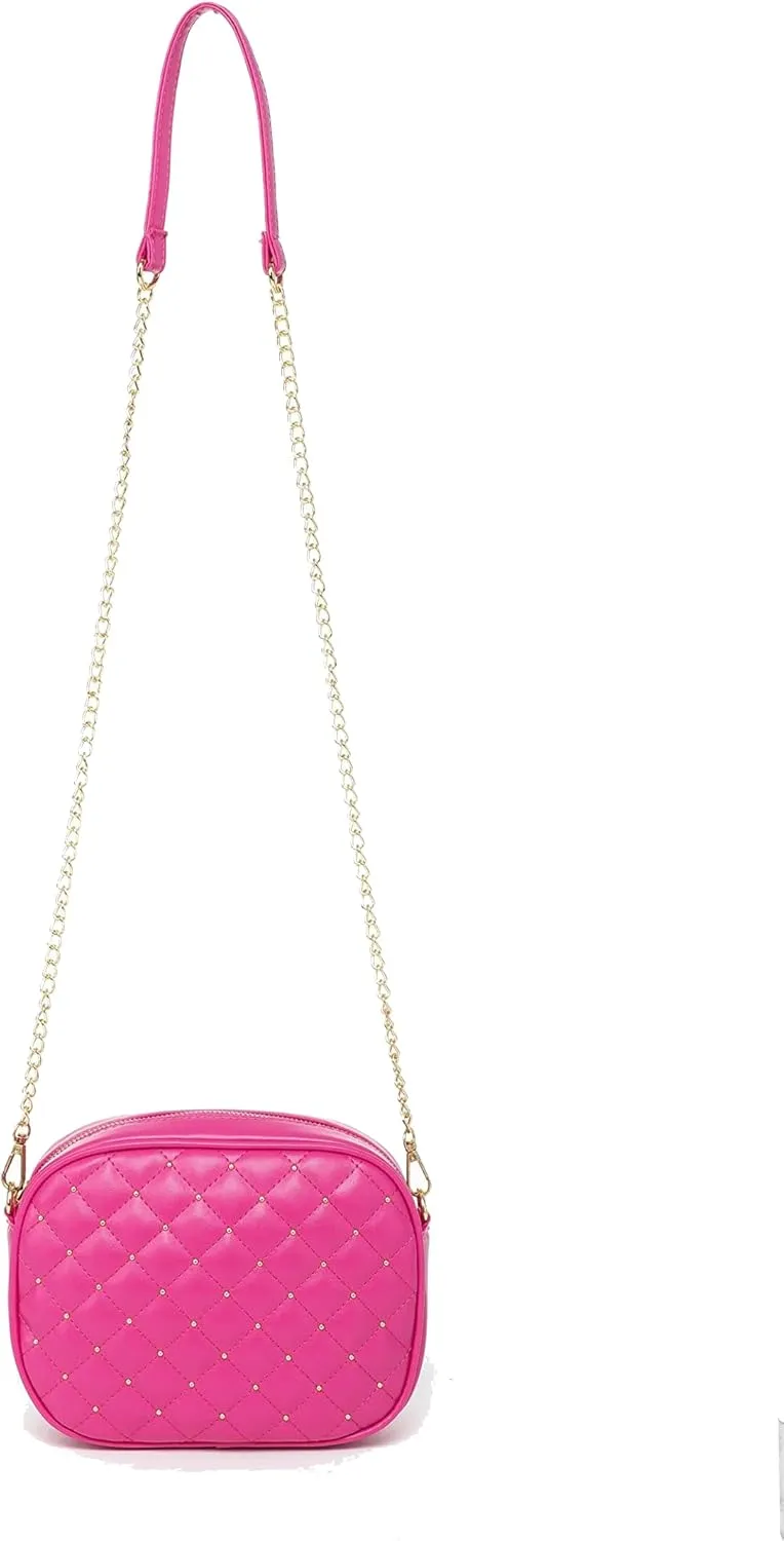 Hanbella Cross body Clutch Purses for Women & Teens - Cute Small Quilted Leather Shoulder Bag with Gold Chain for Girls