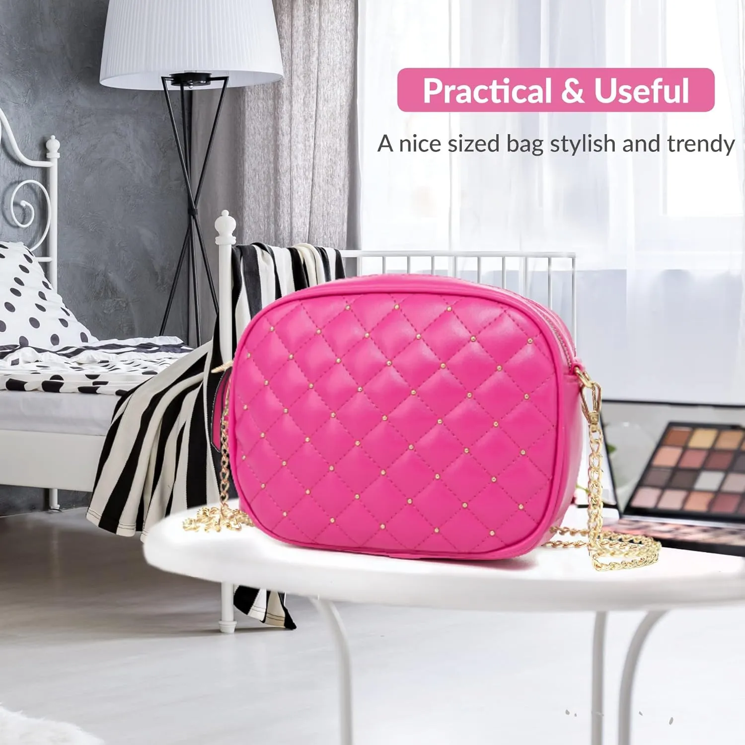 Hanbella Cross body Clutch Purses for Women & Teens - Cute Small Quilted Leather Shoulder Bag with Gold Chain for Girls