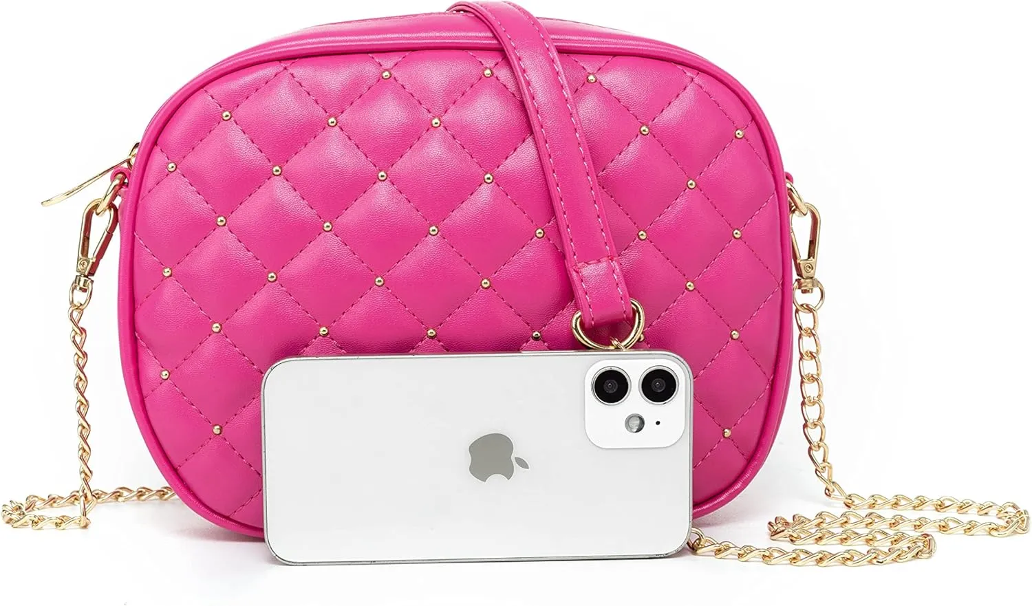 Hanbella Cross body Clutch Purses for Women & Teens - Cute Small Quilted Leather Shoulder Bag with Gold Chain for Girls