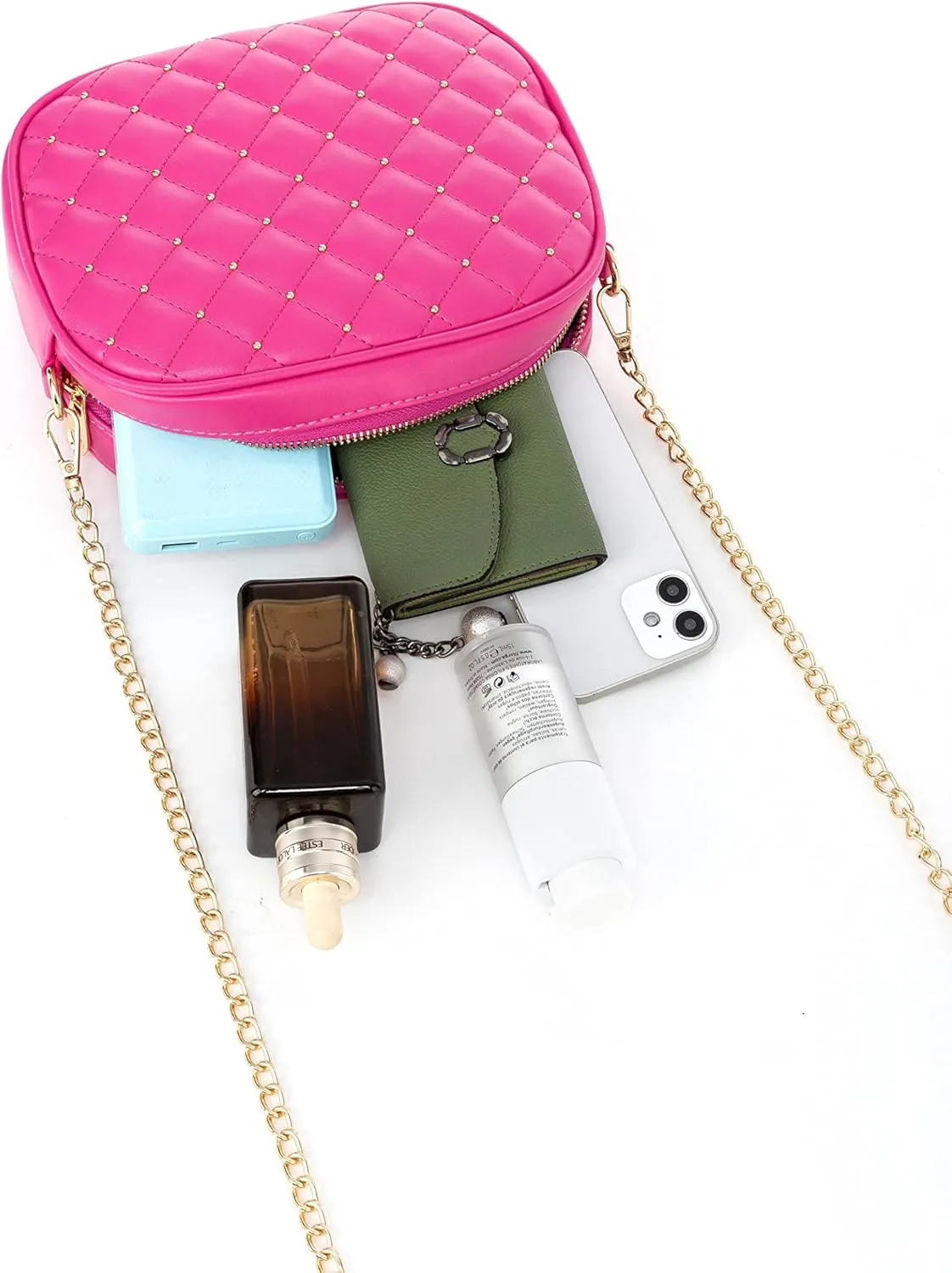 Hanbella Cross body Clutch Purses for Women & Teens - Cute Small Quilted Leather Shoulder Bag with Gold Chain for Girls