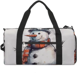 Hand Drawn Snowman Barrel Gym Bags for Men And Women, Duffle Bag for Travel Sports Bag Camping Weekend Carry on Overnight Duffel Bag with Shoulder Strap