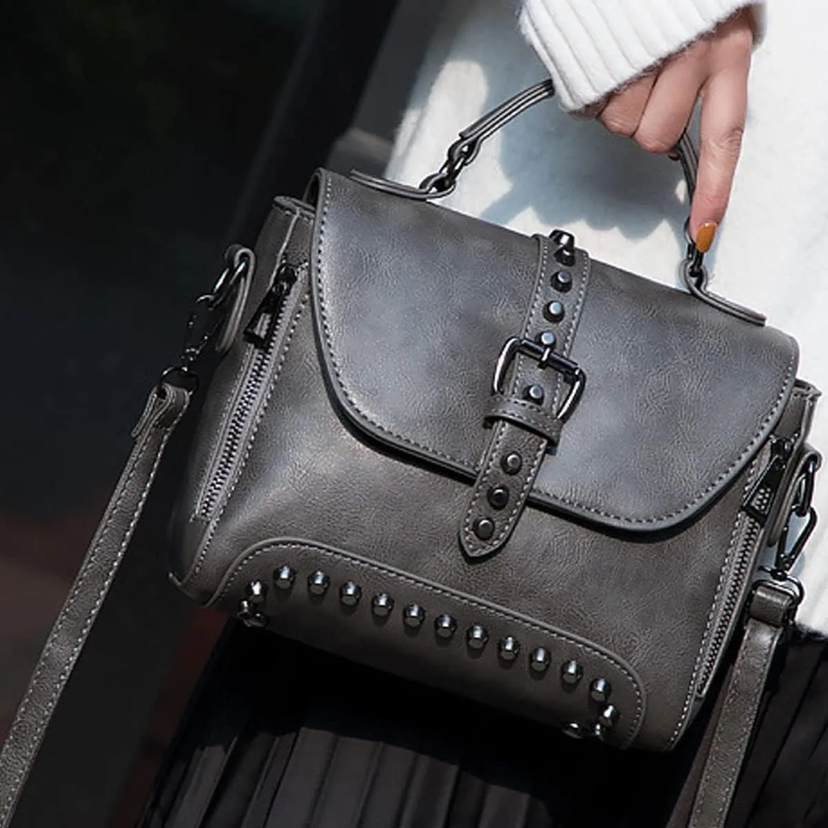Handbag and Purse for Women PU Leather Crossbody Bag Rivets Satchel Fashion Shoulder Bag Top-Handle Tote