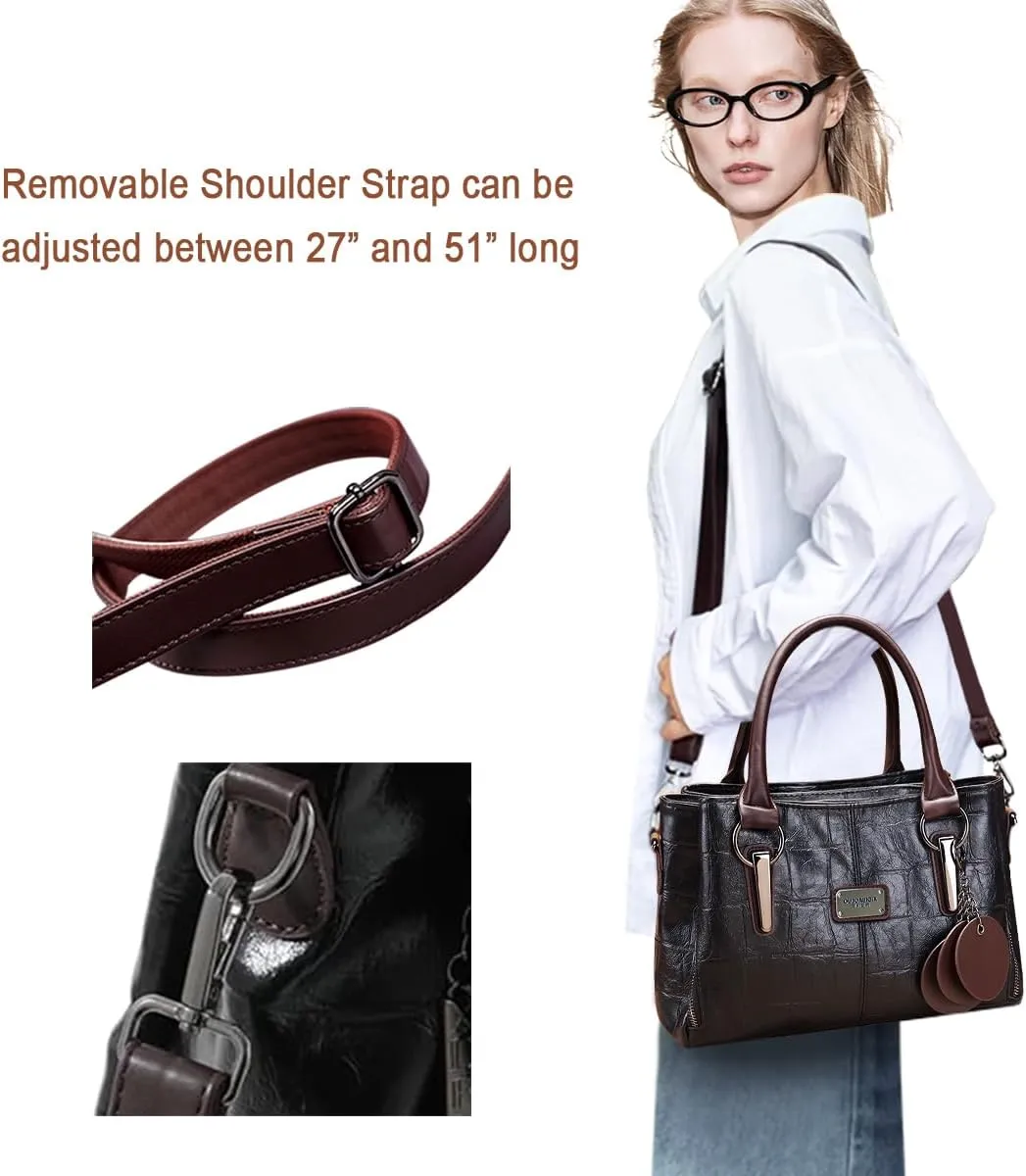 Handbags and Purses for Women Vegan Leather Tote Bag with Compartments Womens Shoulder Crossbody Satchel Work Bags