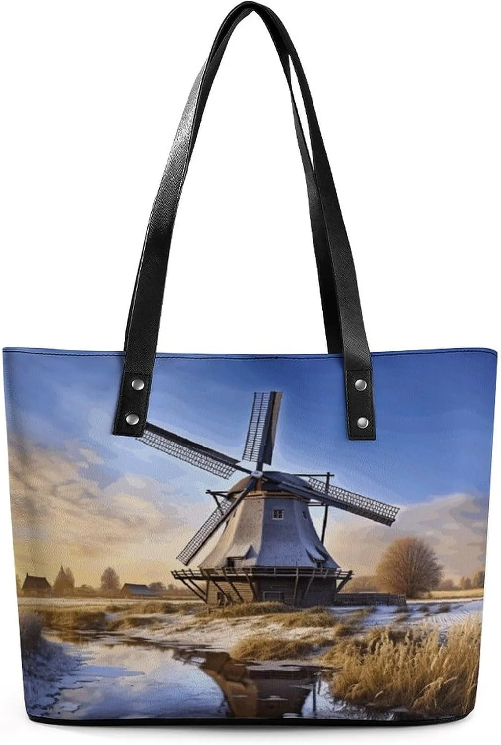 Handbag,Traditional Windmill Print Leather Handbag,tote Bag,leather Lady's Handbag,ladies Commuter Bag