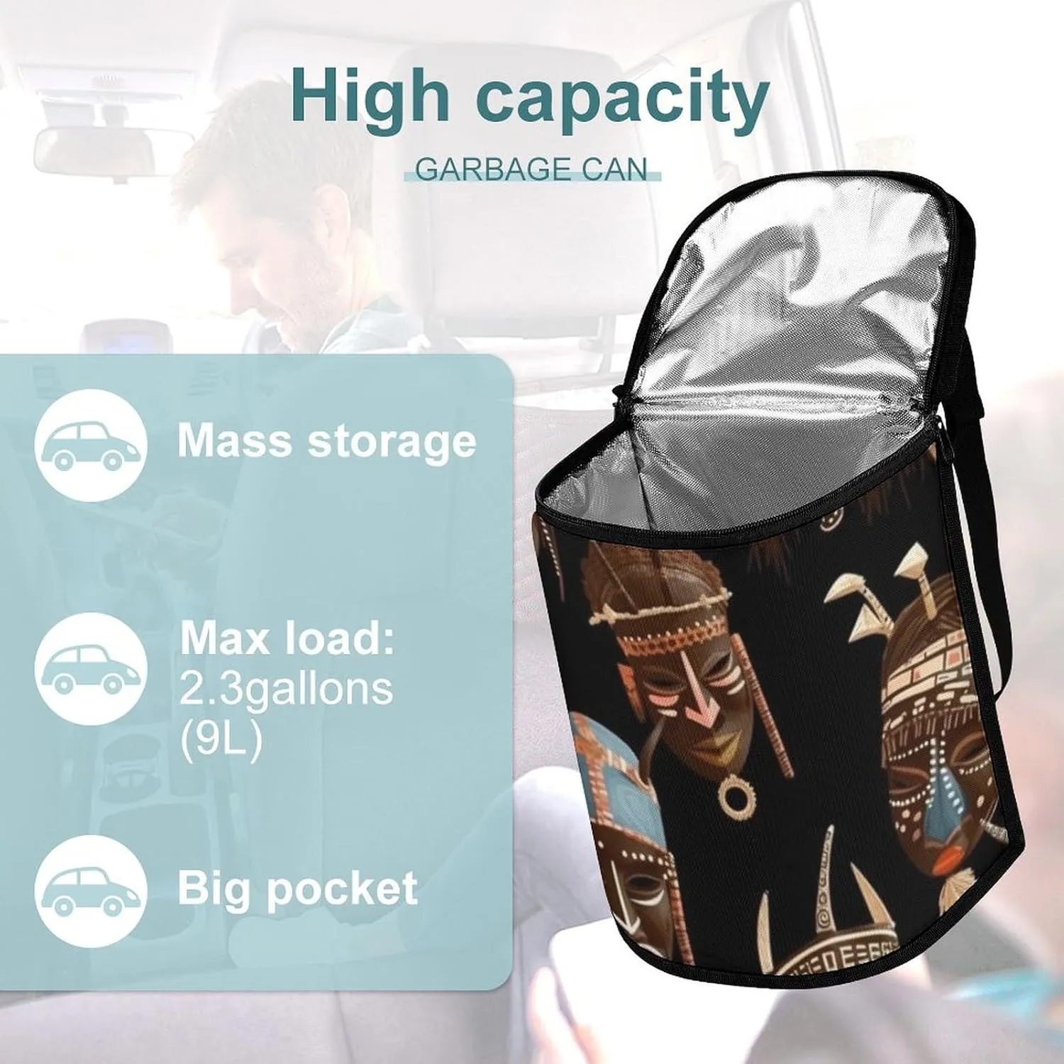 Hanging Car Trash Bag Protable Trash Can African Ritual Ethnic Tribal Waterproof Garbage Bin for Car