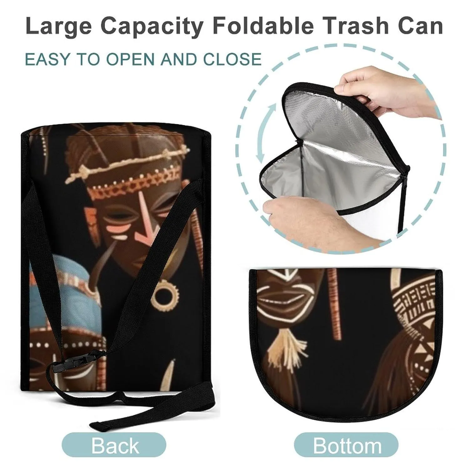 Hanging Car Trash Bag Protable Trash Can African Ritual Ethnic Tribal Waterproof Garbage Bin for Car