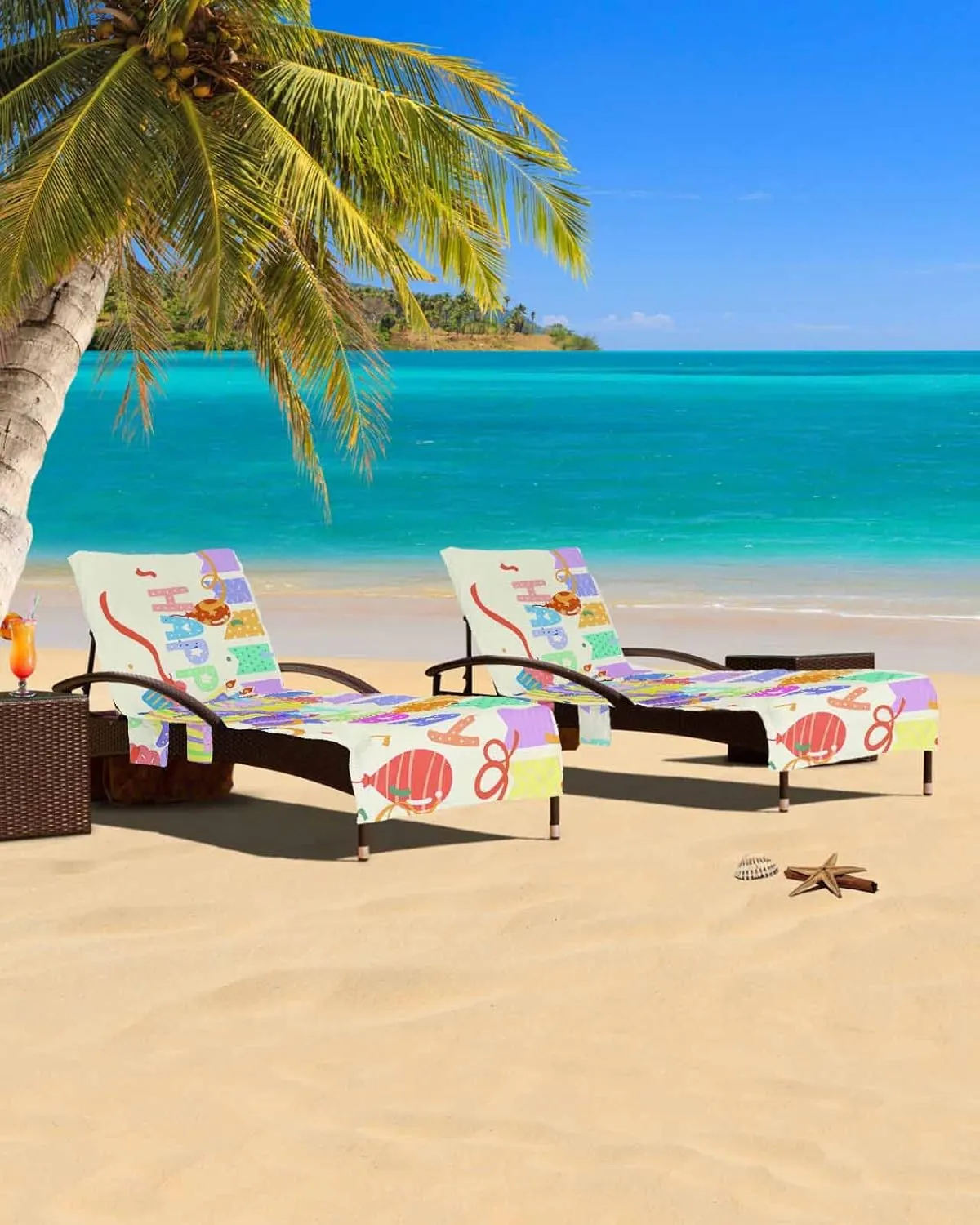 Happy Birthday Chaise Lounger Cover with Pockets, Pool Lounge Chair Covers 85"x29", Celebration Balloon Cake Colorful Stripes Microfiber Beach Chair Cover for Outdoor Patio Sunbathing