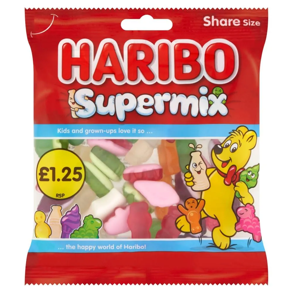 HARIBO Supermix, Sweet MIx Flavour Chewy Gummies for Children & Adults, 140g (Pack of 12)