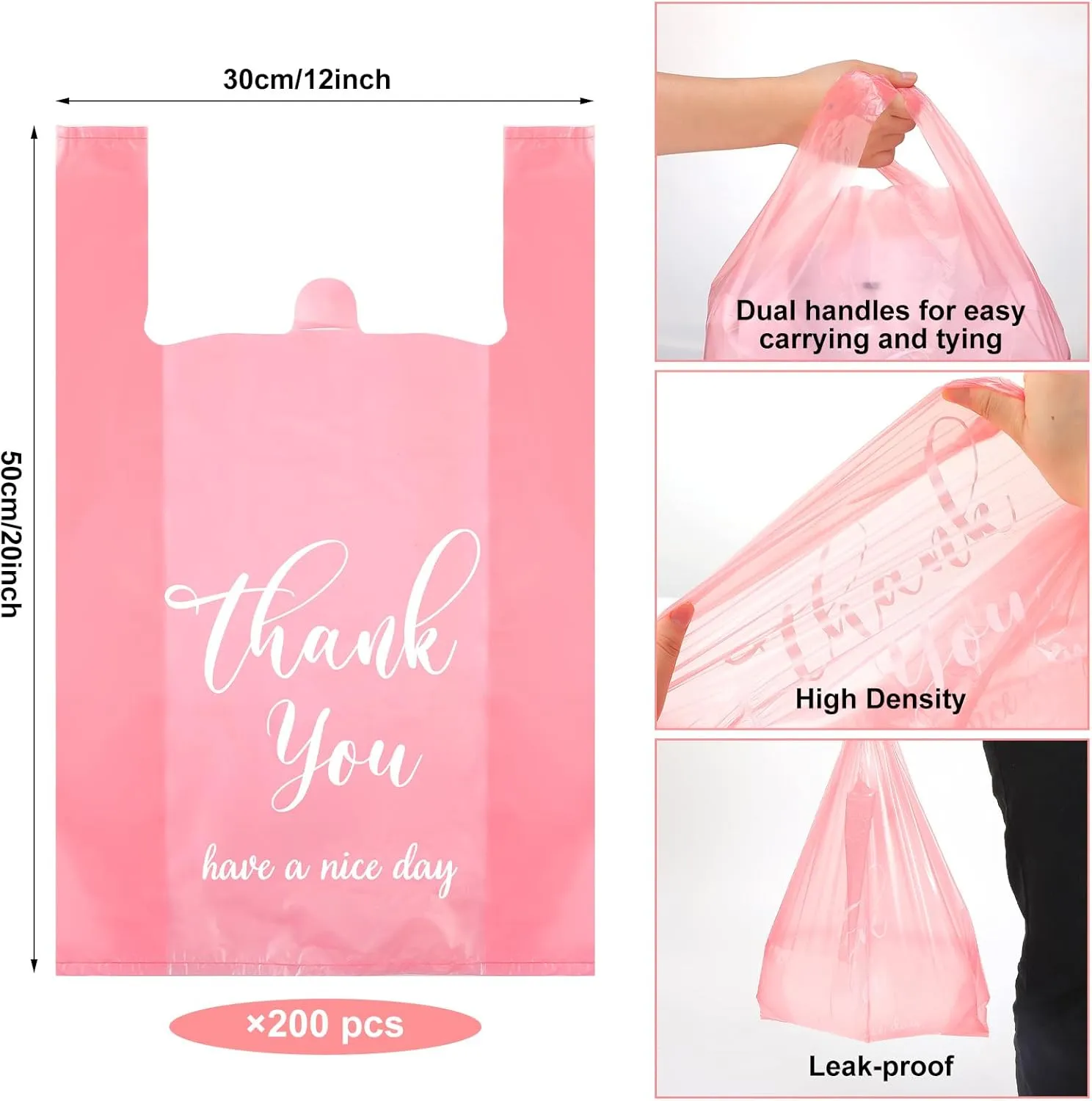 Harloon 200 Pcs Thank You T Shirt Bags Plastic 12'' x 20'' Reusable and Disposable Bags for Small Businesses Grocery