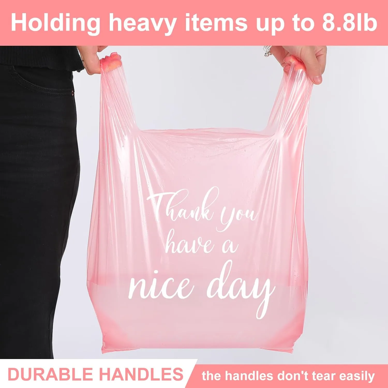 Harloon 200 Pcs Thank You T Shirt Bags Plastic 12'' x 20'' Reusable and Disposable Bags for Small Businesses Grocery