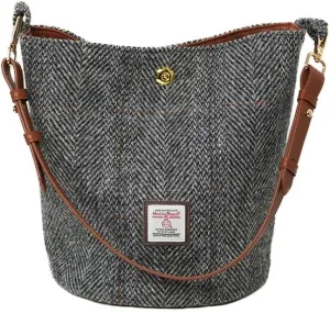 Harris Tweed Bucket Bag Shoulder Bag Handbag for Women with Leather Strap 9.4 x 7 inch * 8.2 inch