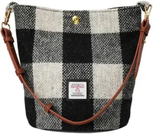 Harris Tweed Bucket Bag Shoulder Bag Handbag for Women with Leather Strap 9.4 x 7 inch * 8.2 inch