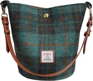 Harris Tweed Bucket Bag Shoulder Bag Handbag for Women with Leather Strap 9.4 x 7 inch * 8.2 inch